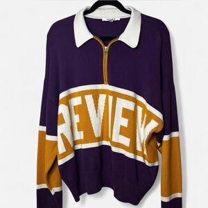 REVIEW purple and yellow oversized quarter-zip rugby long sleeve